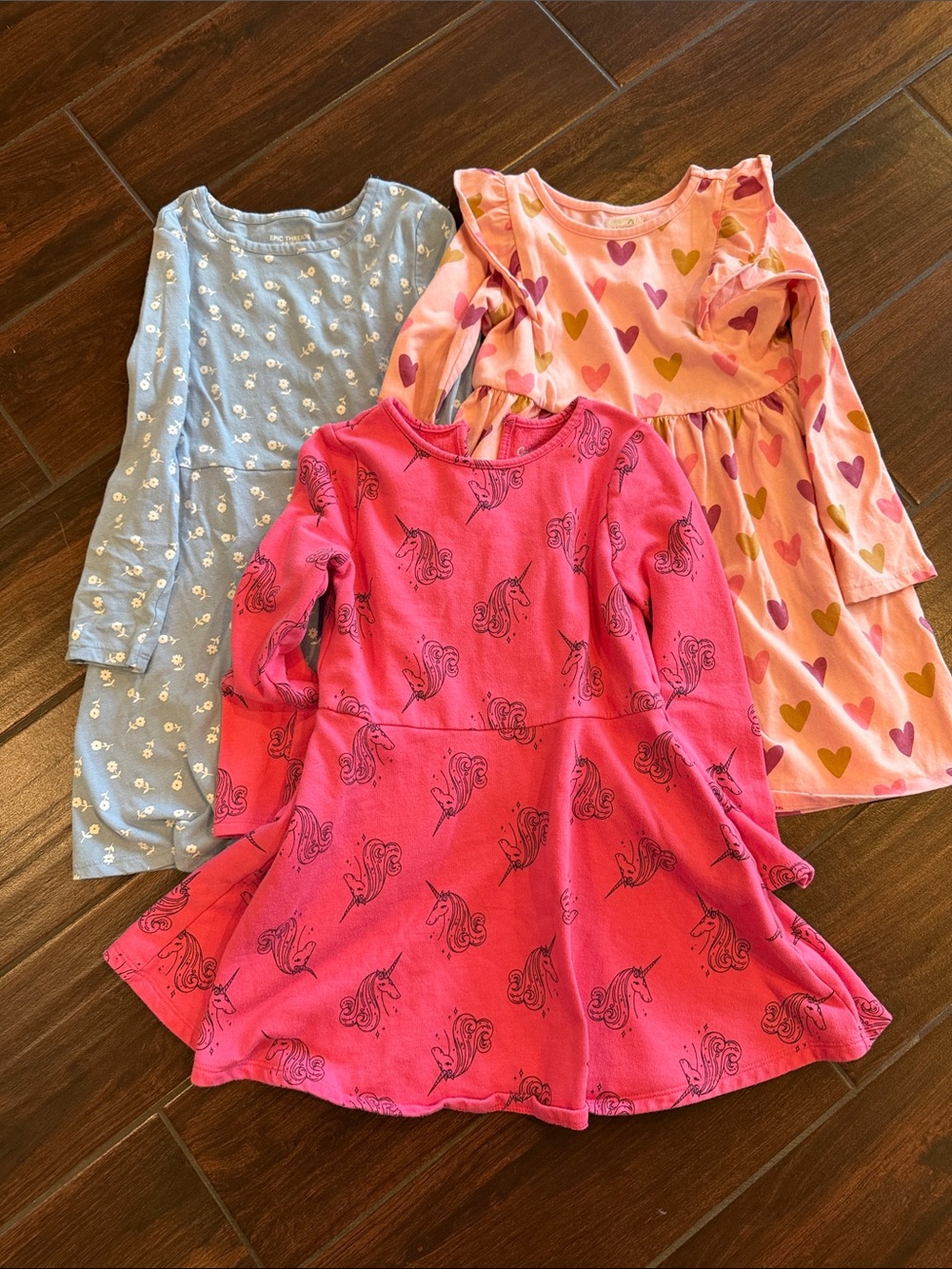 Girls' Long Sleeve Heart & Unicorn Dress Set - Pink, Coral, Blue